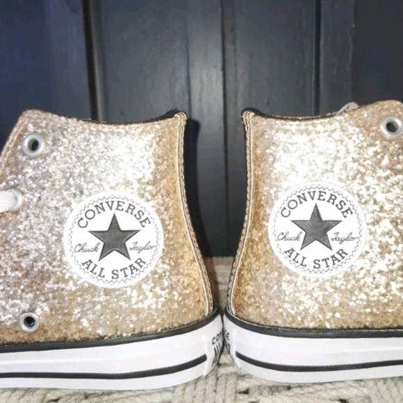Girls Gold Glitter Hightop Converse size 13 - Picture 3 of 5